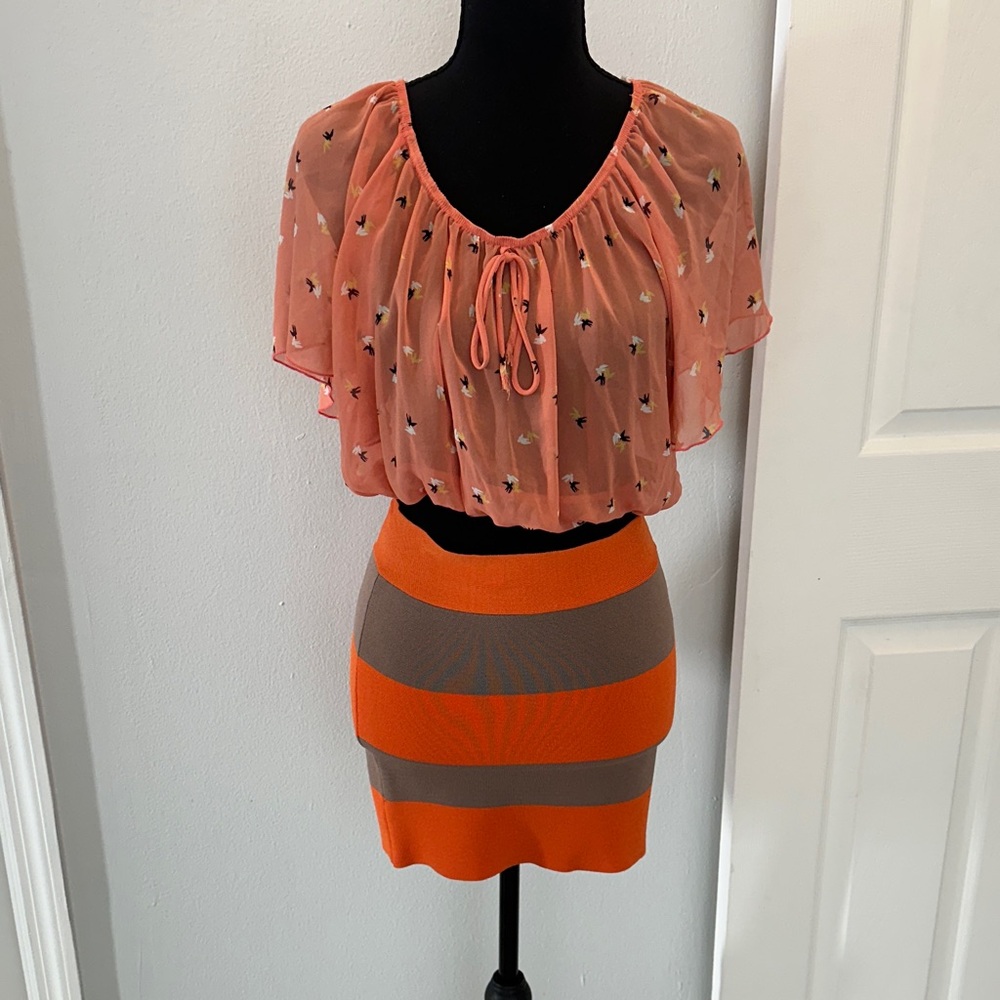 Papaya Orange and Gray Mini Skirt